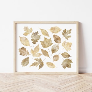 Neutral Fall Print, Printable Wall Art, Watercolour Fall Leaves Print, Gold Fall art, Fall decor, Autumn Print, Fall Sign, Fall painting image 5
