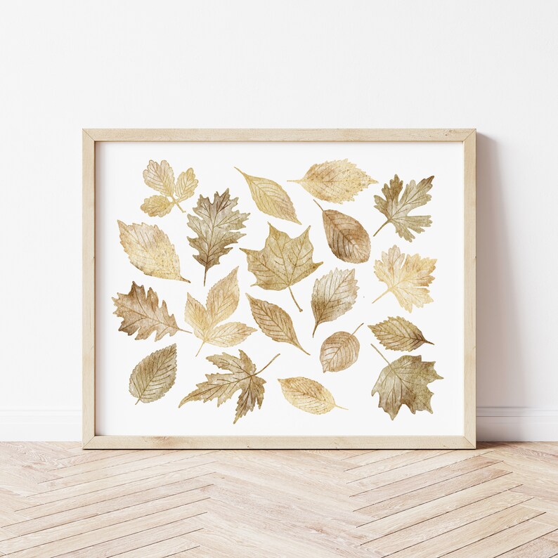 Neutral Fall Print, Printable Wall Art, Watercolour Fall Leaves Print, Gold Fall art, Fall decor, Autumn Print, Fall Sign, Fall painting image 5