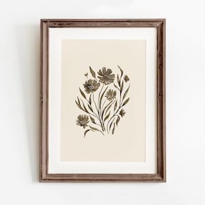 Neutral Floral Print, Printable Wall Art, Spring Wildflower Painting, Brown botanical print, Vintage Style flower Print, Original Artist