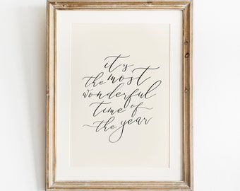 Christmas Decor, Its the most wonderful time of the year print, christmas printable wall art, holiday wall art, Christmas Calligraphy Sign