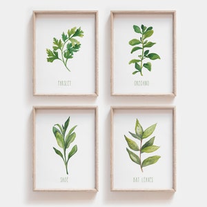Herb Prints, Botanical Print, Herb Print Set, Printable Wall Art, Kitchen decor, Kitchen Wall Art, Kitchen Printables, Watercolour Print