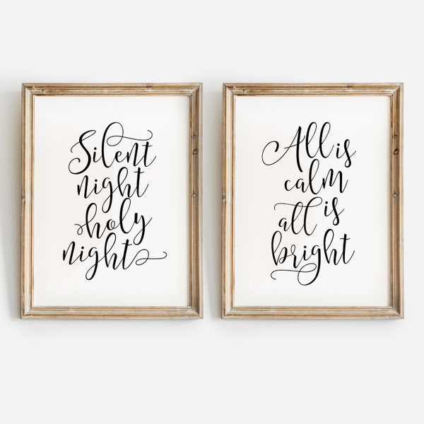 Set of two Prints-Christmas Printable-Printable Art-Set of 2 prints-Silent Night Print-Holiday Decor-Christmas Decor-Christmas Wall Art