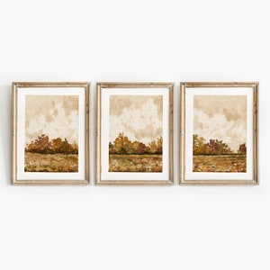 Fall Wall Art Landscape Set of 3 Prints, Autumn Printable Art, Rustic Country Fall Trees Oil Painting, Fall Decor Wildflower Field Print