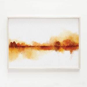 Impresión de paisaje de otoño, arte imprimible, impresiones de otoño, decoración de otoño, amarillo naranja óxido, pintura de paisaje abstracto de acuarela, cartel de otoño
