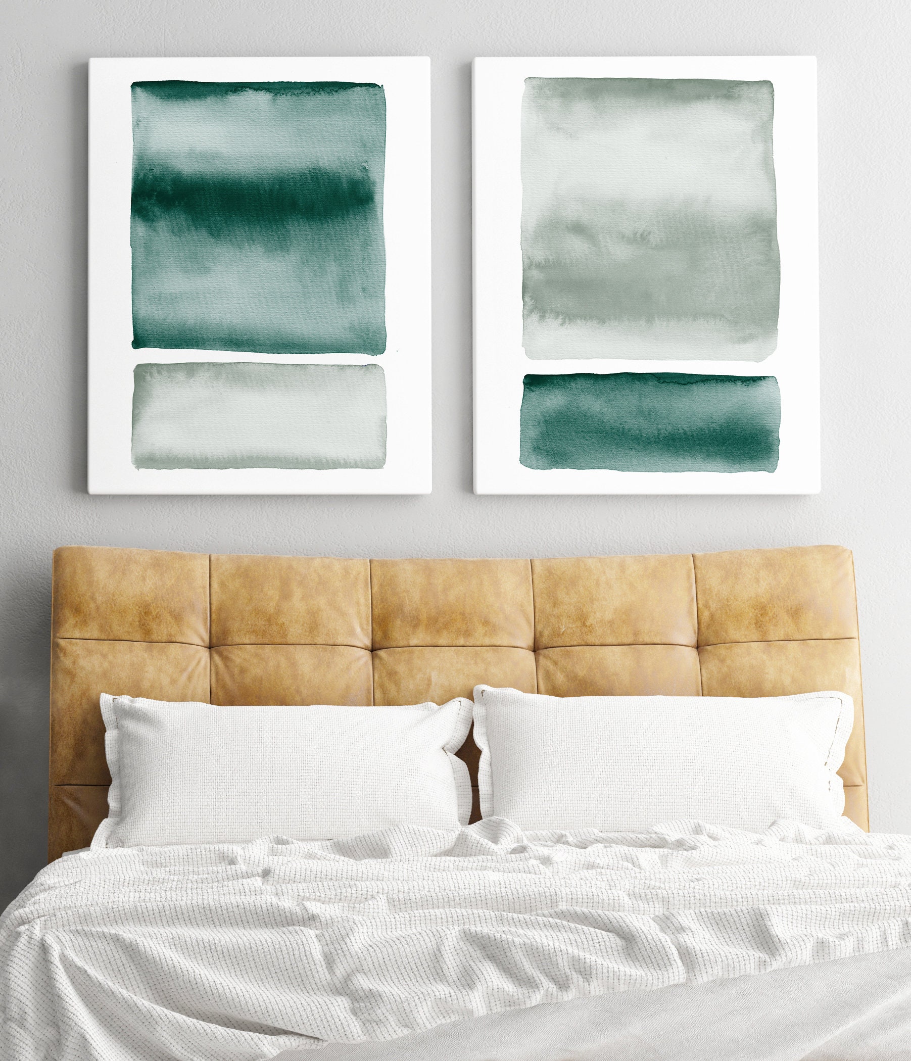 Bedroom Wall Art Green Watercolor Painting Watercolor Etsy