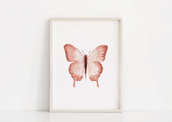 Pink Nursery Print, Spring Butterfly Printable Art, Butterfly Print, Summer Poster, Blush Pink Watercolor Butterfly Painting, Minimalist art