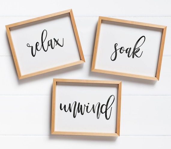 Bathroom printable, Bathroom Signs, Relax Soak Unwind, Bathroom Art Prints, Set of 3 prints, Printable Art, rustic bathroom sign, Wall Art