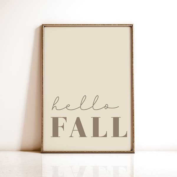 Hello Fall Neutral Printable Wall Art, Modern Fall Print, Beige Autumn Decor, Eleganti decorazioni del Ringraziamento, Poster di detti autunnali