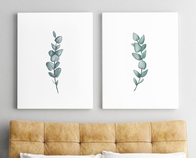 Set of 2 prints, Eucalyptus Print, Botanical Print, Printable Art, Wall Art, Minimalist Print, Leaf Print, Bedroom Decor, Rustic Wall Decor image 2