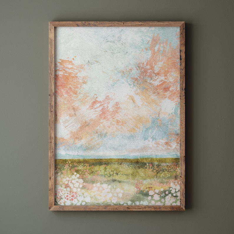 Spring Print, spring landscape Printable Art, landscape Print, Vintage Style decor, Cloudy Sky Wall Art, Summer Farmhouse Oil Painting image 3