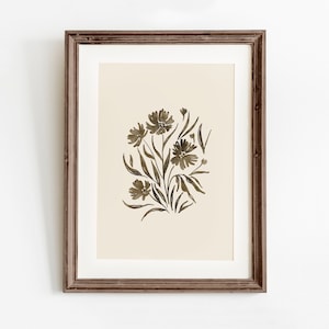 Muted Wildflower Painting, Neutral Printable Wall Art, Brown Botanical Spring Flower Print, Neutral Wall Art, Vintage Inspired Floral