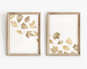 Fall Leaves Prints Set of 2, Watercolour Leaves Fall Printable Art, Fall Wall art, Fall decor, Autumn Print, Fall Sign, Fall leaf painting