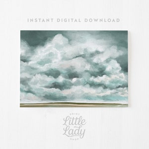 Cloud Print, Cloud Printable Wall Art, Cloudy Sky Painting, Vintage ...