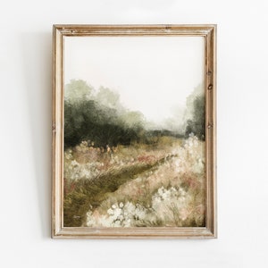 Rustic Landscape Painting, Summer Landscape Print, Neutral Printable Wall Art, Country Farmhouse Decor, Nature Oil Painting, Digital