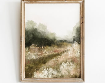 Rustic Landscape Painting, Summer Landscape Print, Neutral Printable Wall Art, Country Farmhouse Decor, Nature Oil Painting, Digital