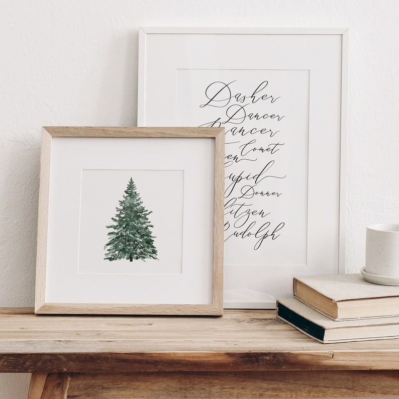 Christmas Tree Print, Christmas Printable Wall Art, Vintage Style Christmas Decorations, Snowy Tree Watercolour Painting, Winter Wall Art image 3