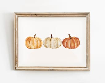 Hand-Drawn Pumpkin Print Fall Decor, Pumpkin Printable Wall Art, Pumpkin Watercolour Painting, Fall wall art, Country Rustic fall Print