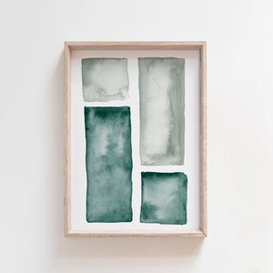 Geometric Abstract Print, Printable Wall Art, Watercolor Art Painting, Digital Download, Modern Minimalist, Large Wall Art, Green Decor