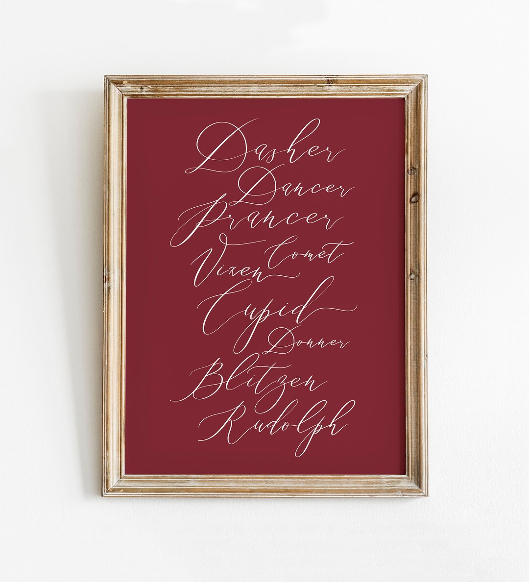 Dark Red Christmas Print, Reindeer Print, Santa Print, Holiday Print