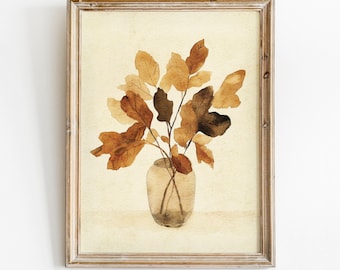 Oak Leaf Vase Watercolor Painting, Fall Printable (Digital Download)