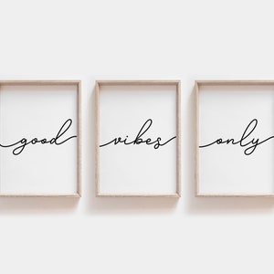 Good Vibes Only Print Set, Set de 3 impresiones, cartel de buenas vibraciones, arte de pared imprimible, arte de pared escandinavo, decoración de la pared del dormitorio