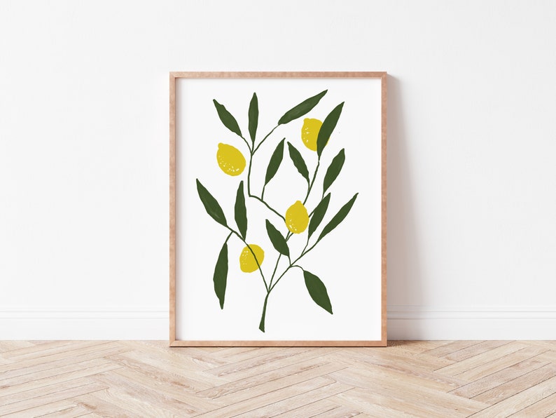 Lemon Branch Boho Printable, Lemon tree Print, Kitchen Wall Decor, Kitchen Wall Art, Lemon Printable Art, Fruit Poster, Botanical Print image 2