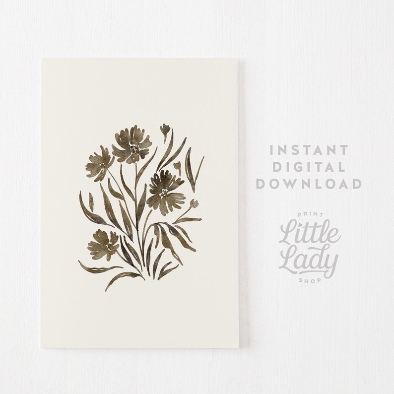 May include: A digital print of a watercolor illustration of a bouquet of brown flowers on a cream background. The text "PRINT LITTLE LADY SHOP" is in the bottom right corner.