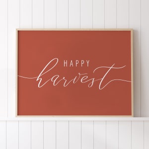 Happy Harvest Fall imprimible, arte de pared de otoño, impresión de otoño naranja óxido, refranes de otoño, decoración de otoño, signos de otoño, cartel de otoño