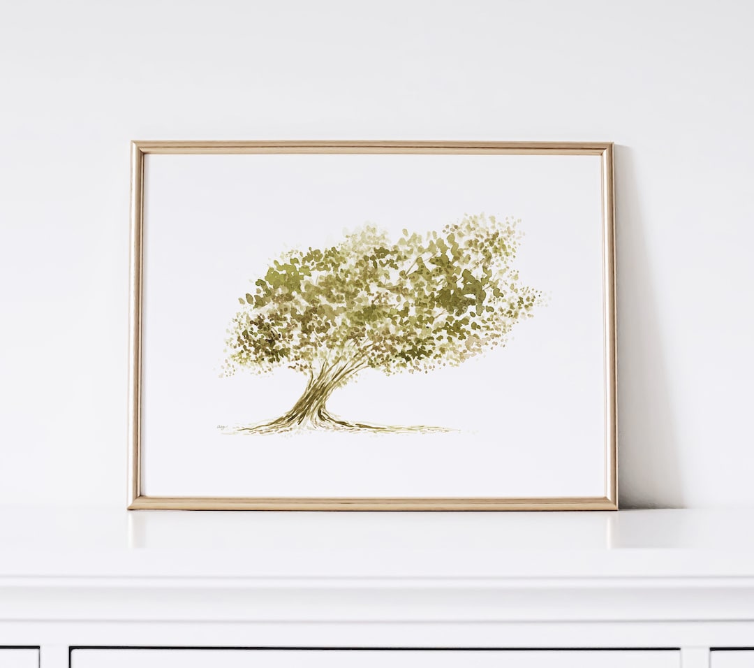 Green Tree Printable Wall Art, Tree Print, Watercolour Botanical