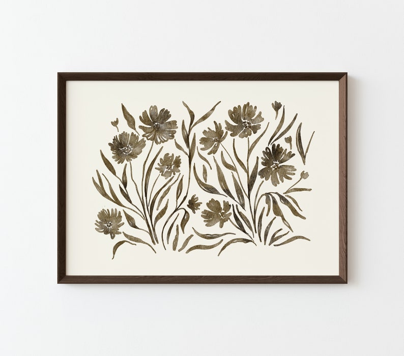 Neutral Flower Printable Wall Art, Spring Wildflower Botanical Print, Neutral Wall Art, Vintage Inspired Floral Poster, Abstract Wall Decor image 4