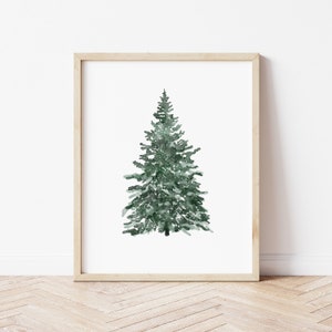 Christmas Tree Print, Christmas Printable Wall Art, Vintage Style Christmas Decorations, Snowy Tree Watercolour Painting, Winter Wall Art image 6