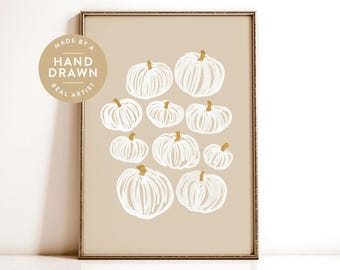Neutral Pumpkin Painting, Modern Fall Print, Printable Wall Art, Beige Fall Decor, Abstract Autumn Poster, Hand Drawn Halloween Decor