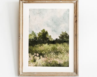 Wildflower Landscape Printable Art, Spring Print, Flower Field Landscape Oil Painting, Vintage Style decor, Summer Print