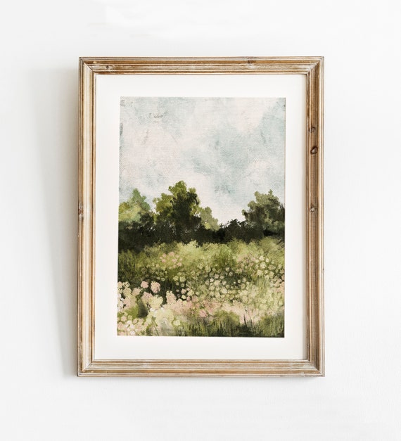 Wildflower Landscape Printable Art, Spring Print, Flower Field Landscape Oil Painting, Vintage Style decor, Summer Print