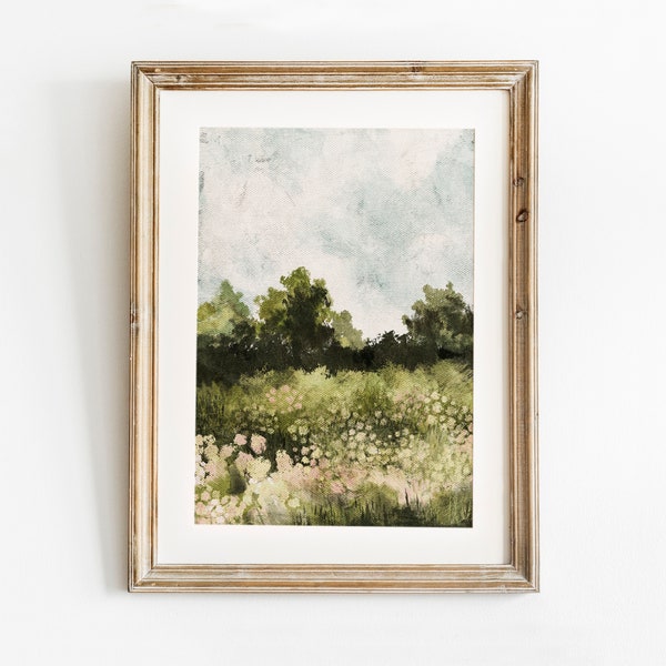 Wildflower Landscape Printable Art, Spring Print, Flower Field Landscape Oil Painting, Vintage Style decor, Summer Print