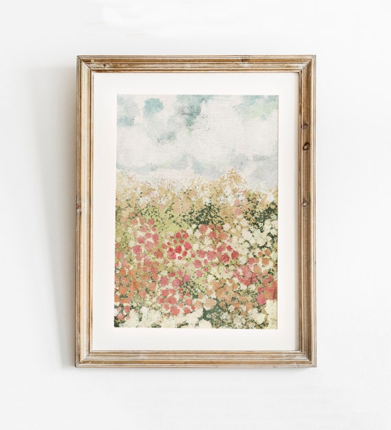 Spring Print, Flower Field Landscape Printable Art, Flower Meadow Oil Painting, Vintage Style decor, Summer Print, Abstract Garden Painting
