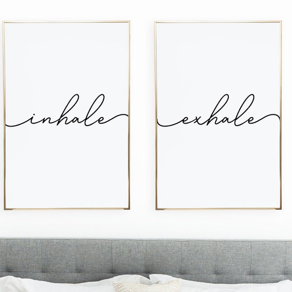 inhale exhale print, bedroom decor, bedroom wall art, inhale exhale poster, large wall art, yoga print, set of two prints, bathroom wall art