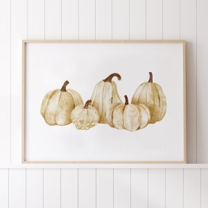 Weißer Kürbis Gemälde, Kürbis Herbst Dekor, Kürbis druckbare Wandkunst, Kürbis Druck, rustikaler Herbst Druck, neutrale Herbst Wandkunst