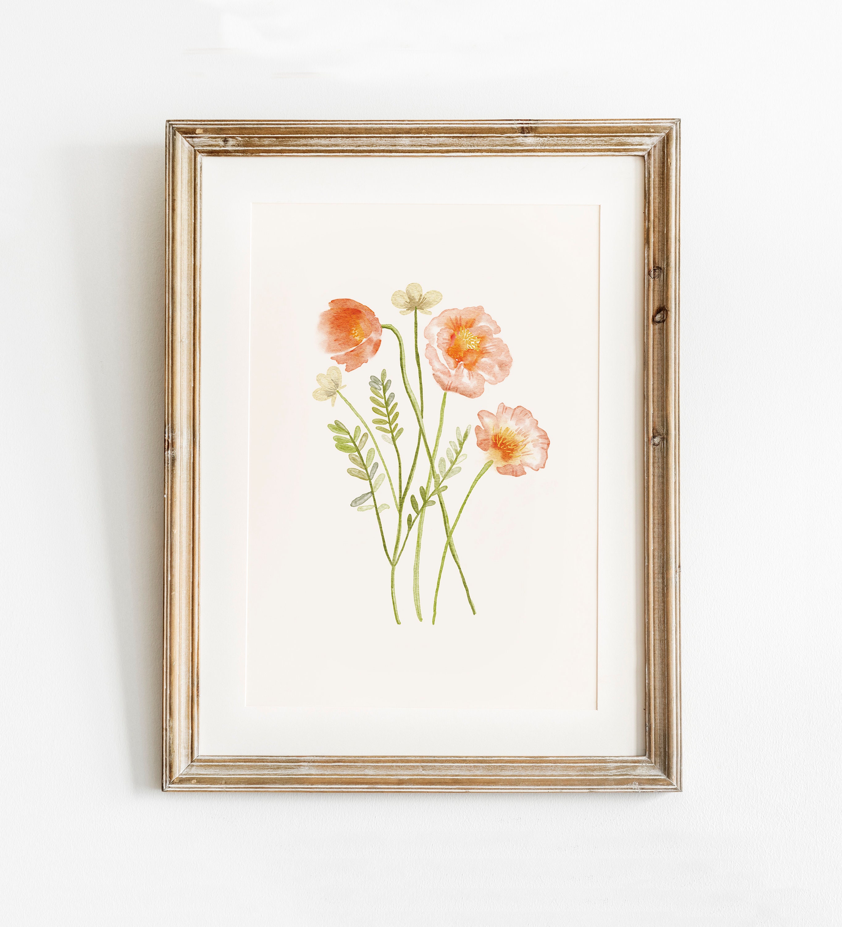 Flower Printable Wall Art, Vintage Style floral Print, Botanical Print, Watercolour Pink Poppy wildflower Painting, Girls Nursery Wall Decor
