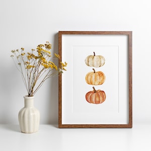 Pumpkin Print Fall Decor, Pumpkin Printable Wall Art, Pumpkin Watercolour Painting, Fall wall art, Rustic fall Print, Fall Farmhouse image 3