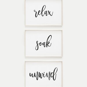 Bathroom printable, Bathroom Signs, Relax Soak Unwind, Bathroom Art Prints, Set of 3 prints, Printable Art, rustic bathroom sign, Wall Art image 2