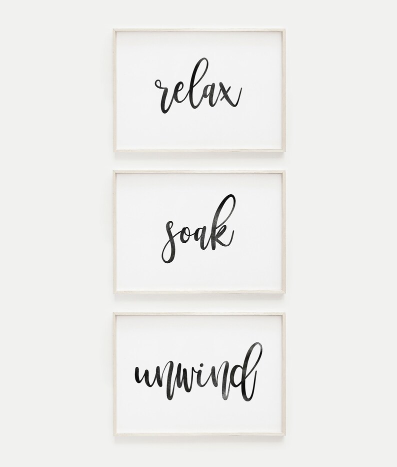 Bathroom printable, Bathroom Signs, Relax Soak Unwind, Bathroom Art Prints, Set of 3 prints, Printable Art, rustic bathroom sign, Wall Art image 2