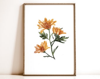 Autumn Flower Print, Fall Printable Wall Art, Eclectic Fall Decor, Fall wall art, Botanical Fall Sign, Floral Mums Watercolour Painting