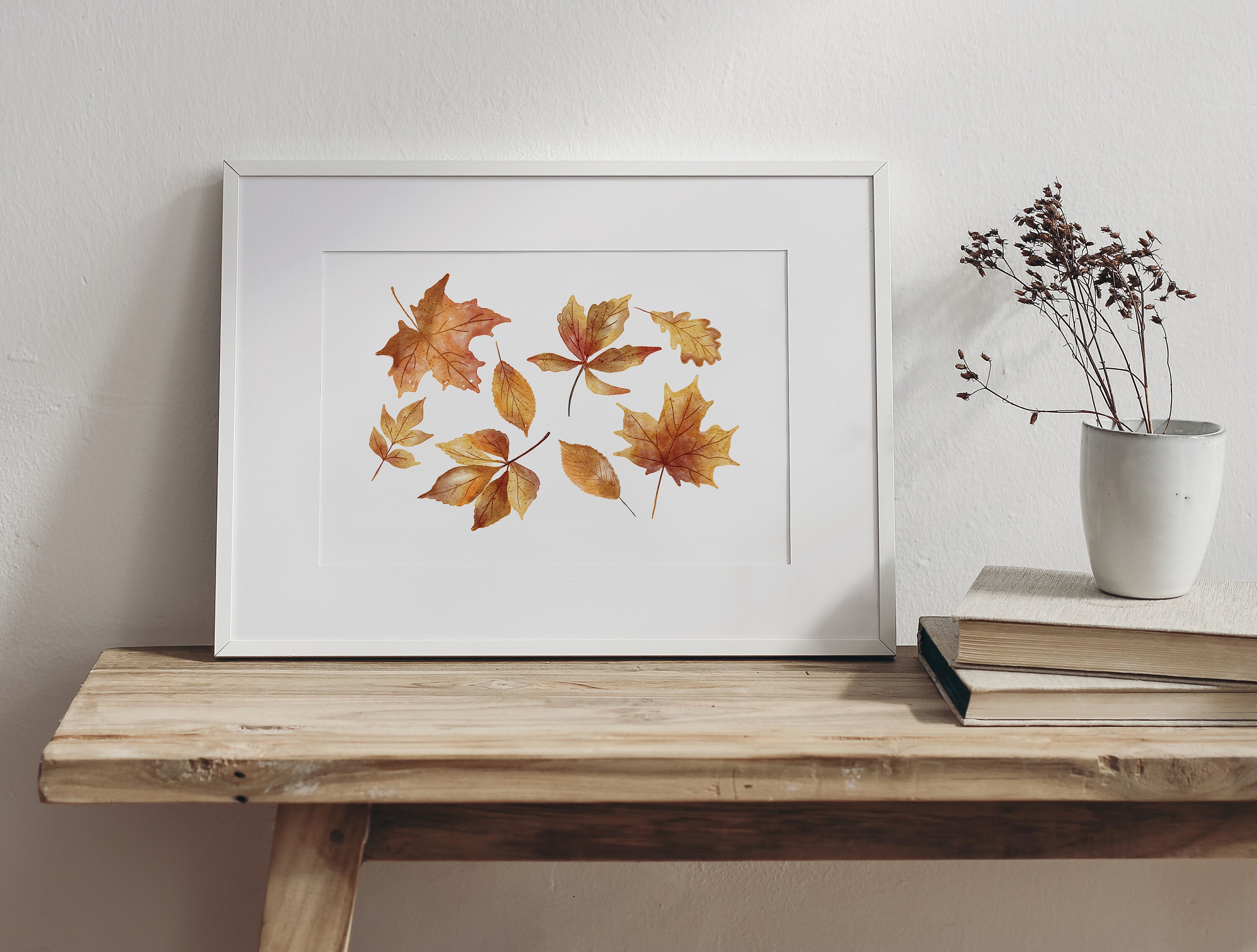 Autumn Printable Wall Art Fall Leaves Watercolour Painting Etsy