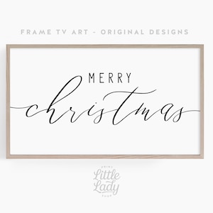 May include: A white framed print with black calligraphy that reads "Merry Christmas".