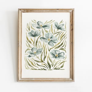 Blue Wildflower Painting, Spring Print, Floral Printable Wall Art, Botanical Watercolour painting, Easter Decorations, Plant Print