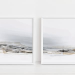 Set of Two Landscape Prints, Printable art, Neutral Wall art, Minimalist Watercolor landscape painting, Blue Coastal Shore Print Set