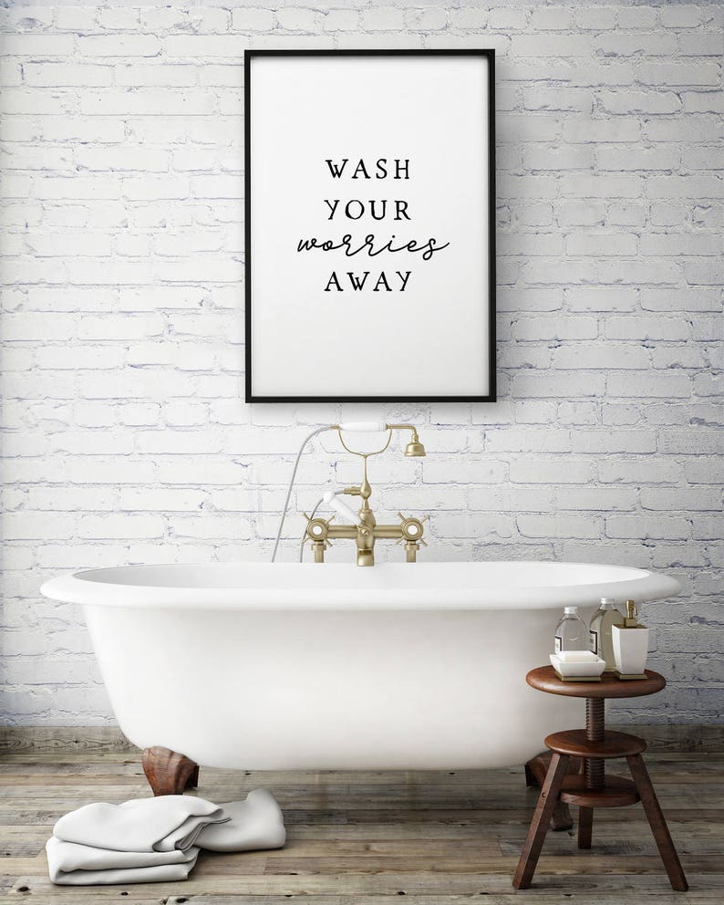 Wash your Worries Away Bathroom wall art, printable art, Bathroom wall decor, Wash hands sign, Guest bathroom decor, Bathroom prints image 3