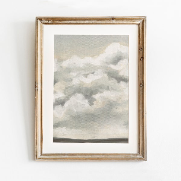 Cloud Print, Landscape Print, Cloud Oil Painting, Neutral Cloud Printable Wall Art, Vintage Cloud Print, Grey Sky Wall Decor