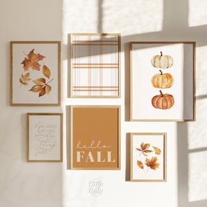 Herbst Galerie Wall Art Print Bundle Set 6 Drucke, Herbst Dekor, druckbare Kunst, Kürbis Aquarell, Orange Herbst Poster